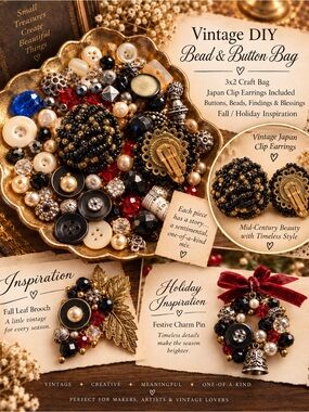Vintage DIY Bead & Button Craft Bag Japan Marked Clip Earrings